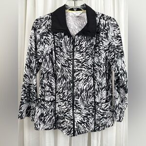 CJ Banks Black White Abstract Zip Front Jacket XL Lightweight 100% Polyester